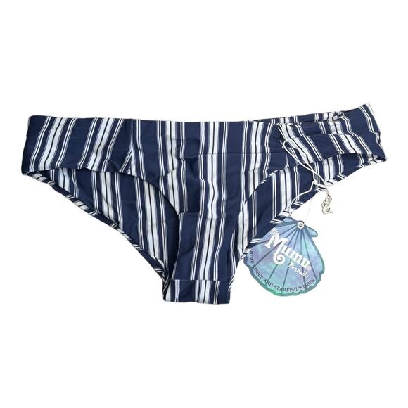 Mumu Mermaid navy blue white stripes bikini bottoms Medium NWT & charm - Picture 1 of 3